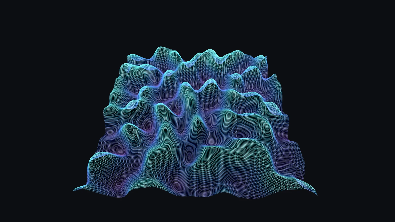 A rugged fitness landscape — a surface of peaks and valleys where height represents the payoff of a strategy.